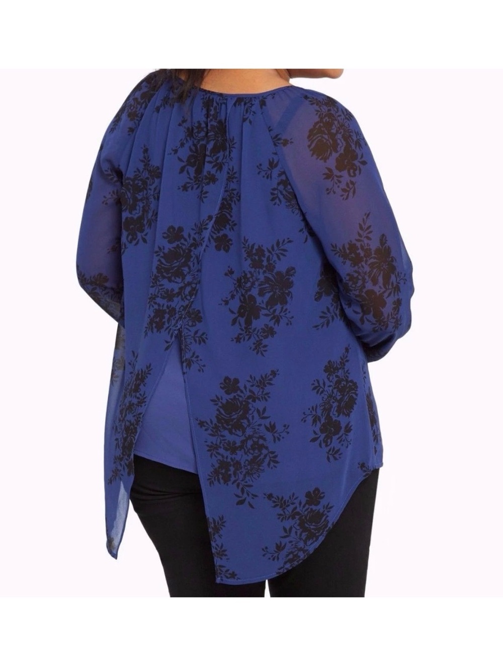 Torrid Blue Floral Georgette Split Back Overlay Blouse - Size 2 / 2X - Picture 13 of 14